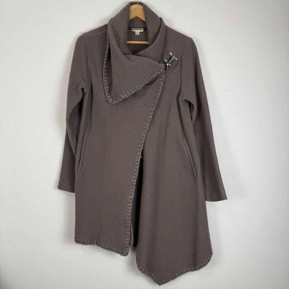 Garnet Hill‎ Asymmetrical Taupe Boiled Wool Wrap Coat Size 4